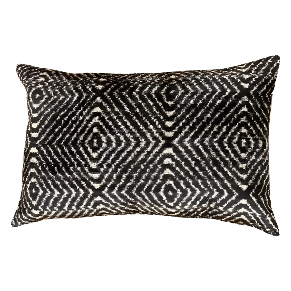 Canvello Turkish Hand Knotted Ikat Pillow - 16’’ X 24’’ - Black / 16’’ X 24’’ - Canvello
