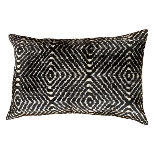 Canvello Turkish Hand Knotted Ikat Pillow - 16’’ X 24’’ - Black / 16’’ X 24’’ - Canvello