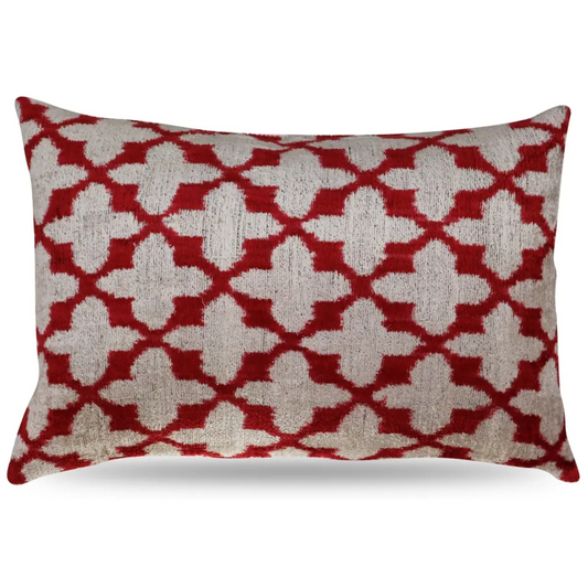 Canvello Turkish Handmade Decorative Velvet Silk Pillow - 16’’ X 24’’ - Red Pink - Canvello