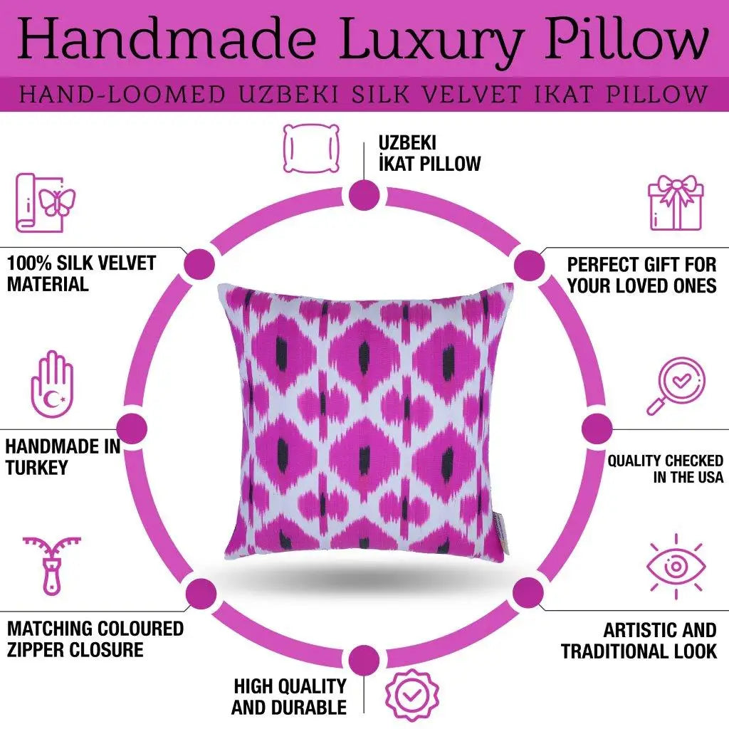 Canvello Turkish Ikat Pink Silk Pillow - 16’’X16’’ - 16’’ x 16’’ / Pink - Canvello