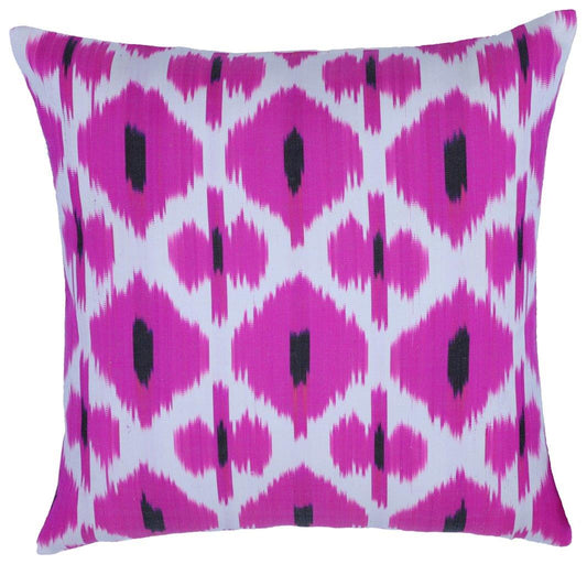 Almohada de seda turca Ikat rosa de Canvello, 40,6 x 40,6 cm