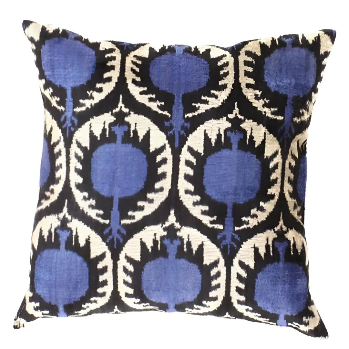Canvello Turkish Multi Colors Velvet Silk IKAT Pillow - 24’’ X 24’’ - Blue - Canvello