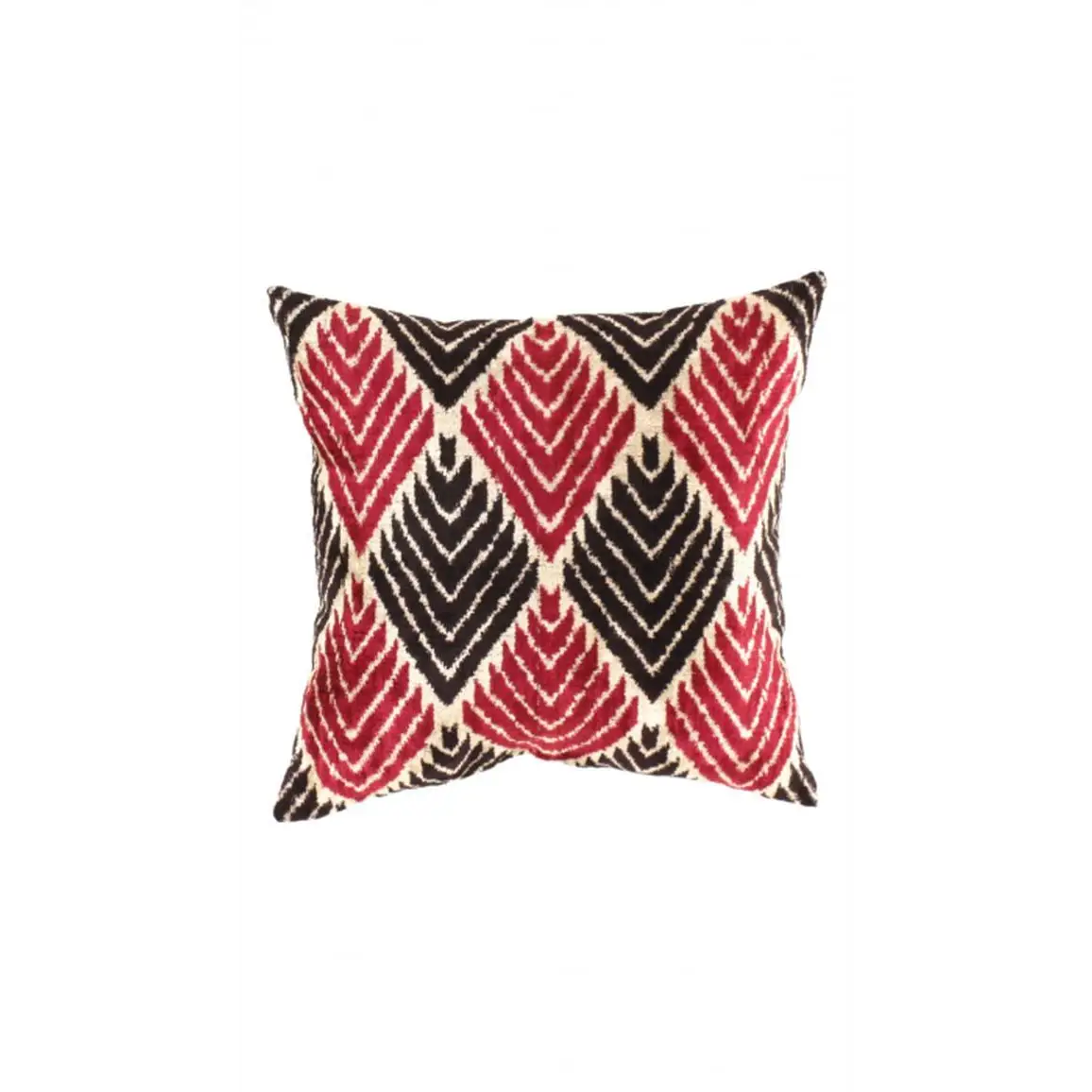 Canvello Turkish Red & Black velvet Velvet Ikat pillow - 24’’ X 24’’ - Red / 24’’ X 24’’ - Canvello