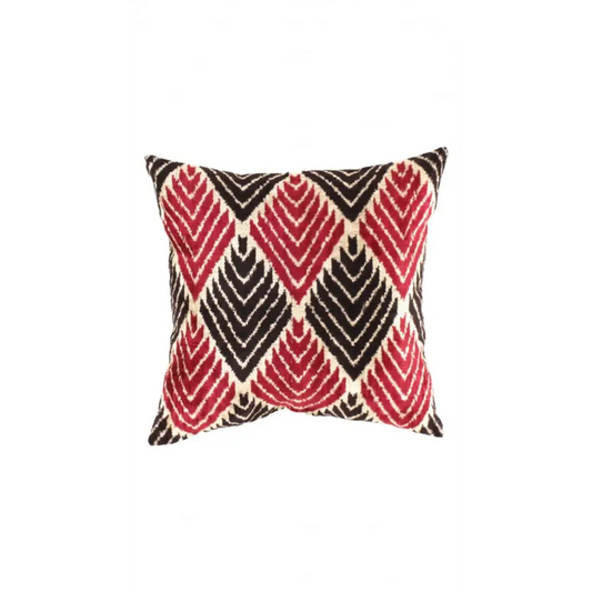 Canvello Turkish Red & Black velvet Velvet Ikat pillow - 24’’ X 24’’ - Red / 24’’ X 24’’ - Canvello