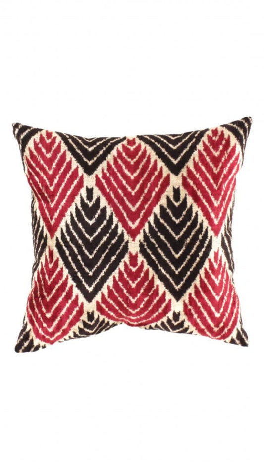 Almohada de terciopelo turco Ikat de color rojo y negro de Canvello, 24 x 24 pulgadas 