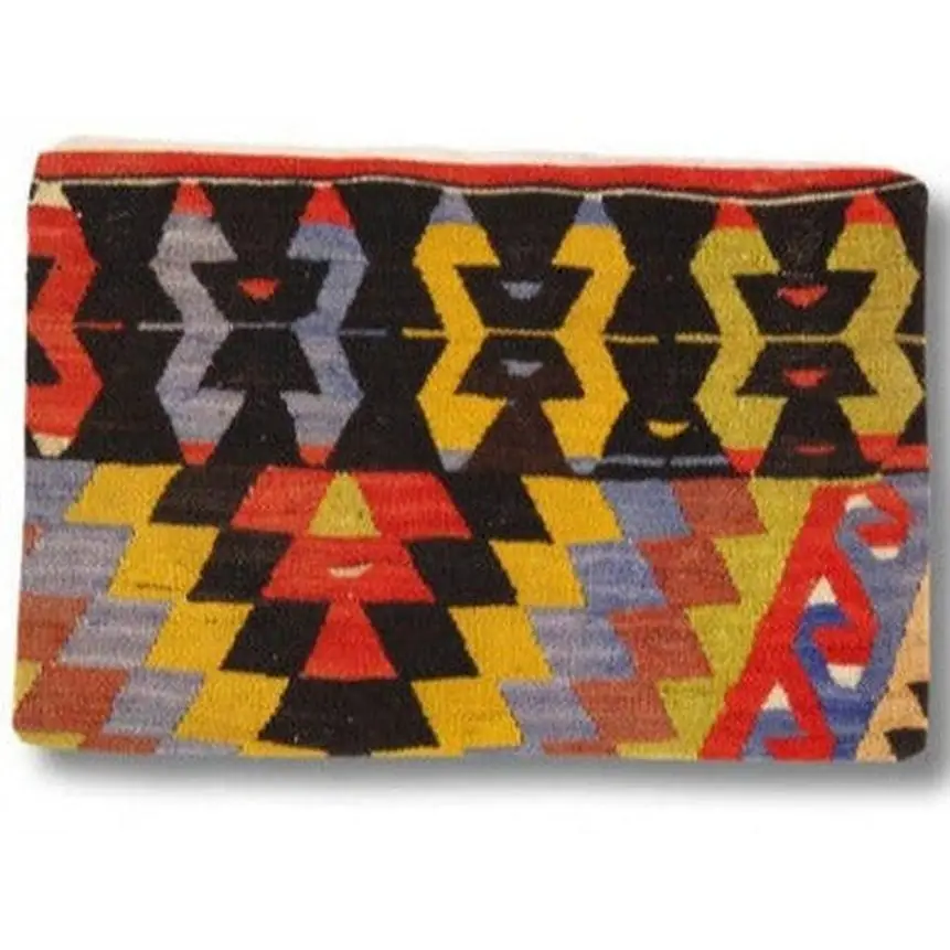 Canvello Turkish Vintage Hand Knotted Pillow - 16’’ x 24’’ - Yellow | Black | Light Blue - Canvello