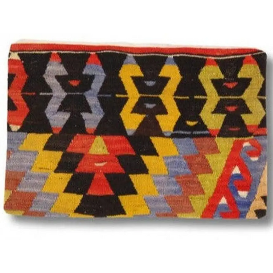 Canvello Turkish Vintage Hand Knotted Pillow - 16’’ x 24’’ - Yellow | Black | Light Blue - Canvello