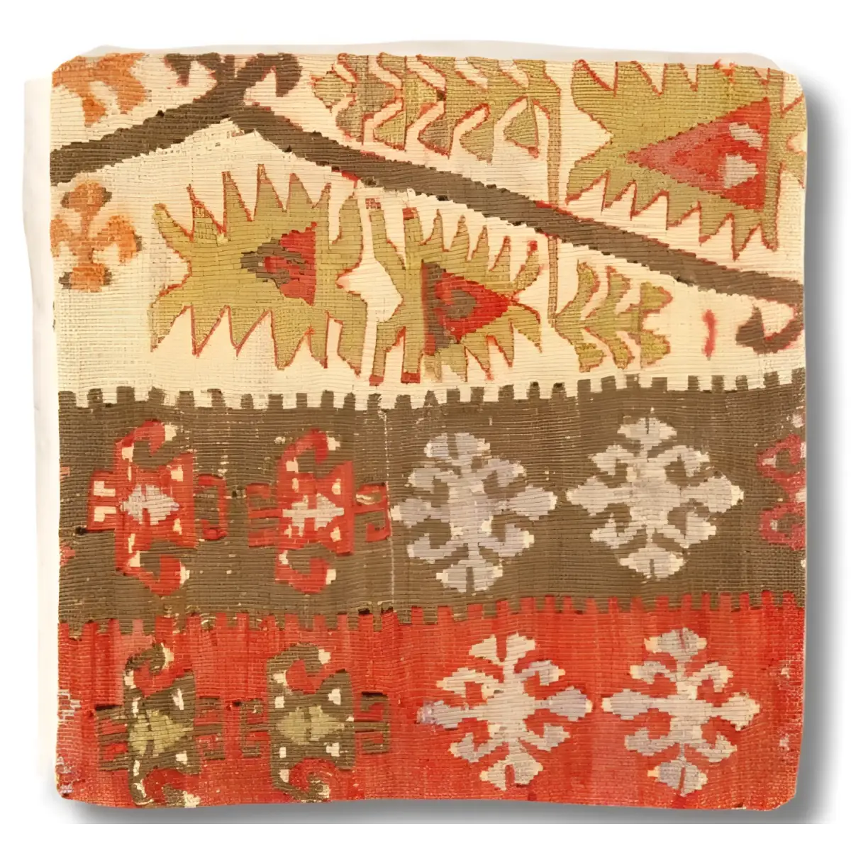 Canvello Turkish Vintage Hand Knotted Pillow - 16’’x16’’ - Gold - Rust - Beige - Canvello