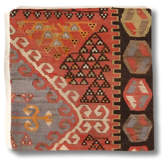 Canvello Turkish Vintage Hand Knotted Pillow - 16’’x16’’ - Rust - Brown - Beige - Gray - Canvello