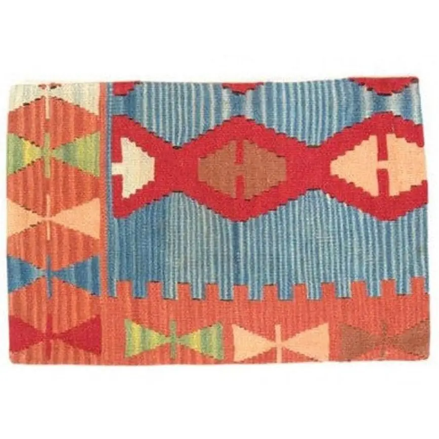 Canvello Turkish Vintage Hand Knotted Pillow - 16’’x24’’ - Rust - light blue - Canvello