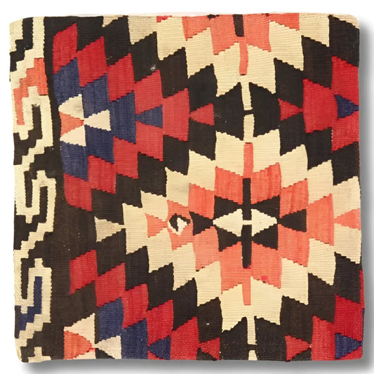 Canvello Turkish Vintage Hand Knotted Pillow - 20’’x20’’ - Ivory | Red | Black - Canvello