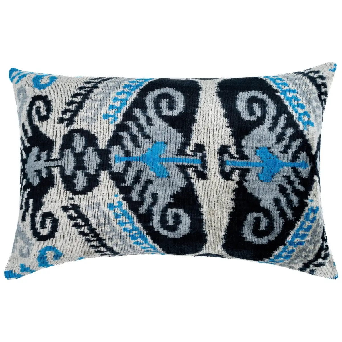 Canvello Unique THROW PILLOW + Down Feather Couch Cushion Luxury Fabric Decorative Black Blue Silk VELVET Ikat Lumbar