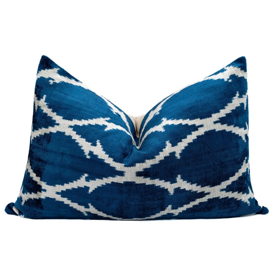 Canvello Unique THROW PILLOW + Down INSERT Couch Cushion Handmade Luxury Fabric Decorative Super Soft Silk Velvet Navy