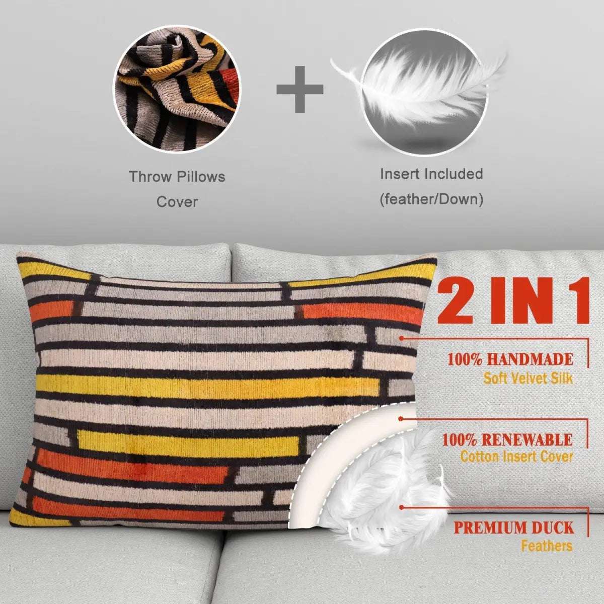 Canvello Velvet Comfortable Pillows For Couch | 16 x 24 in (40 x 60 cm) - Canvello
