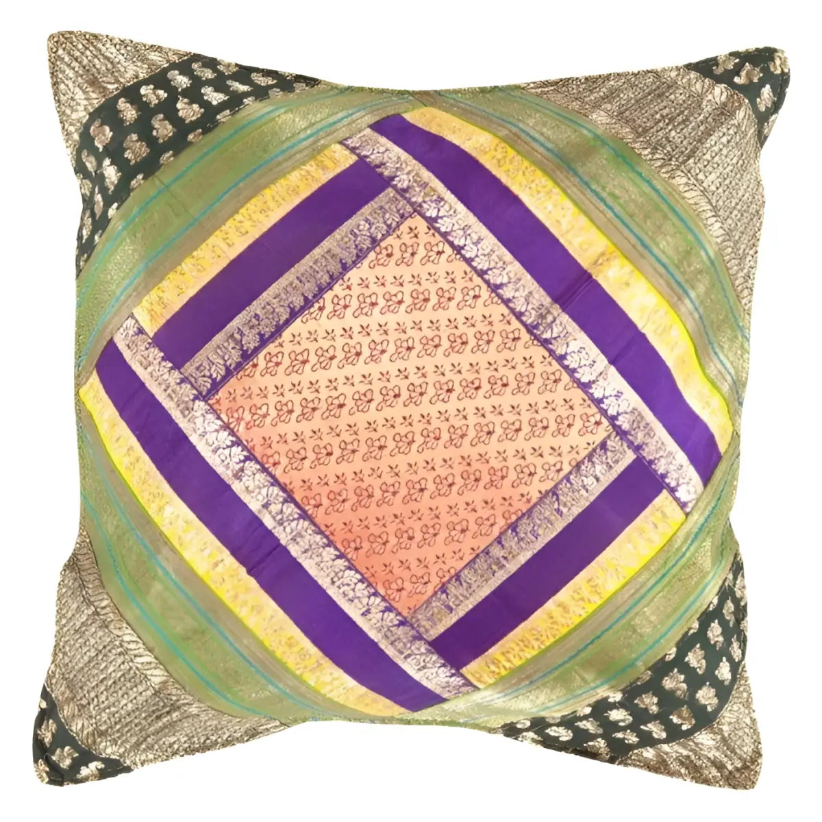 Canvello Vintage Design Sari Silk Square Pillow - 16’’ X 16’’ - Beige / 16’’ X 16’’ - Canvello