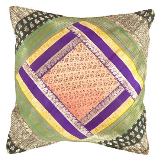 Canvello Vintage Design Sari Silk Square Pillow - 16’’ X 16’’ - Beige / 16’’ X 16’’ - Canvello