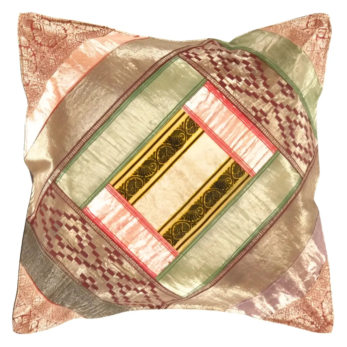 Canvello Vintage Design Sari Silk Square Pillow - 16’’ X 16’’ - Olive / 16’’ X 16’’ - Canvello