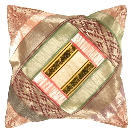 Canvello Vintage Design Sari Silk Square Pillow - 16’’ X 16’’ - Olive / 16’’ X 16’’ - Canvello