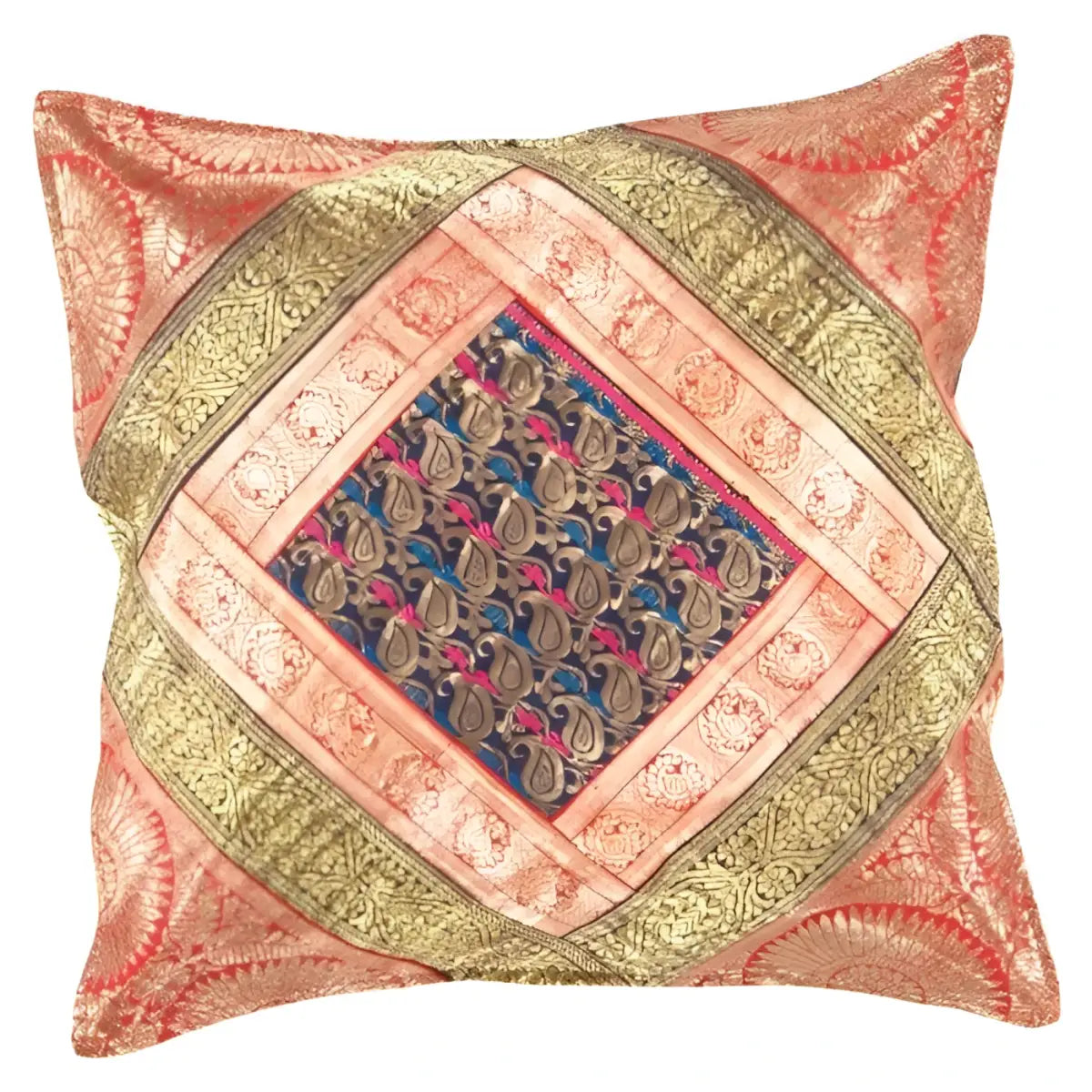 Canvello Vintage Design Sari Silk Square Pillow - 16’’ X 16’’ - Olive / 16’’ X 16’’ - Canvello