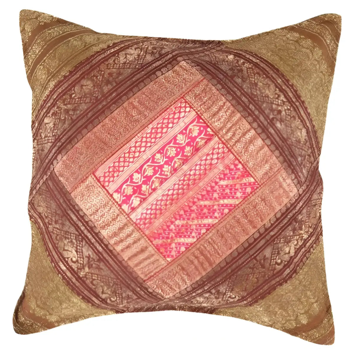 Canvello Vintage Design Sari Silk Square Pillow - 16’’ X 16’’ - Pink / 16’’ X 16’’ - Canvello