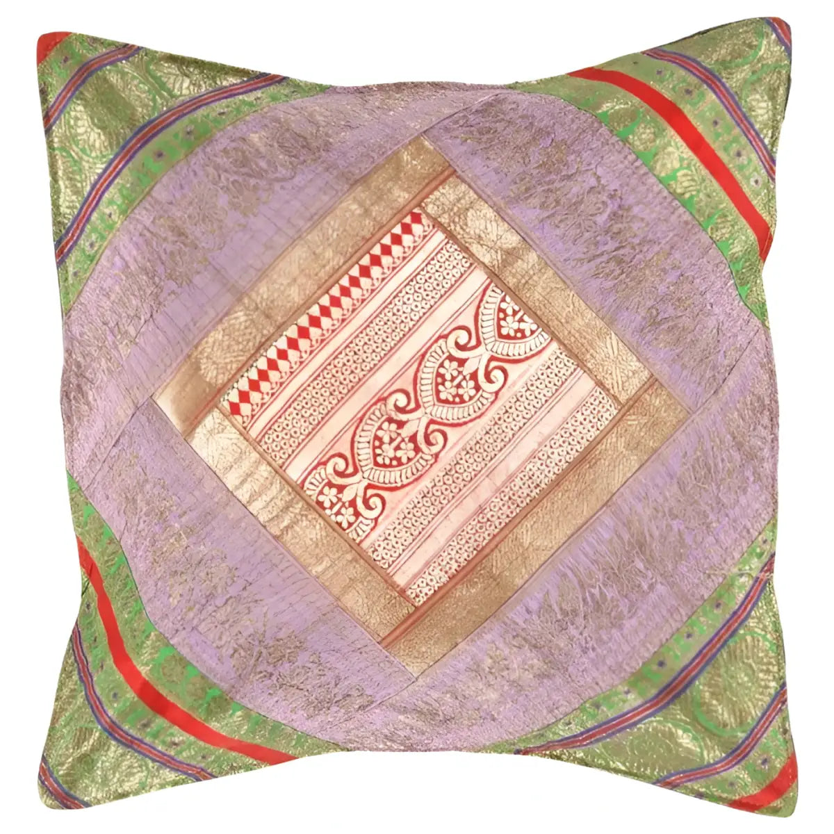 Canvello Vintage Design Sari Silk Square Pillow - 16’’ X 16’’ - Red / 16’’ X 16’’ - Canvello