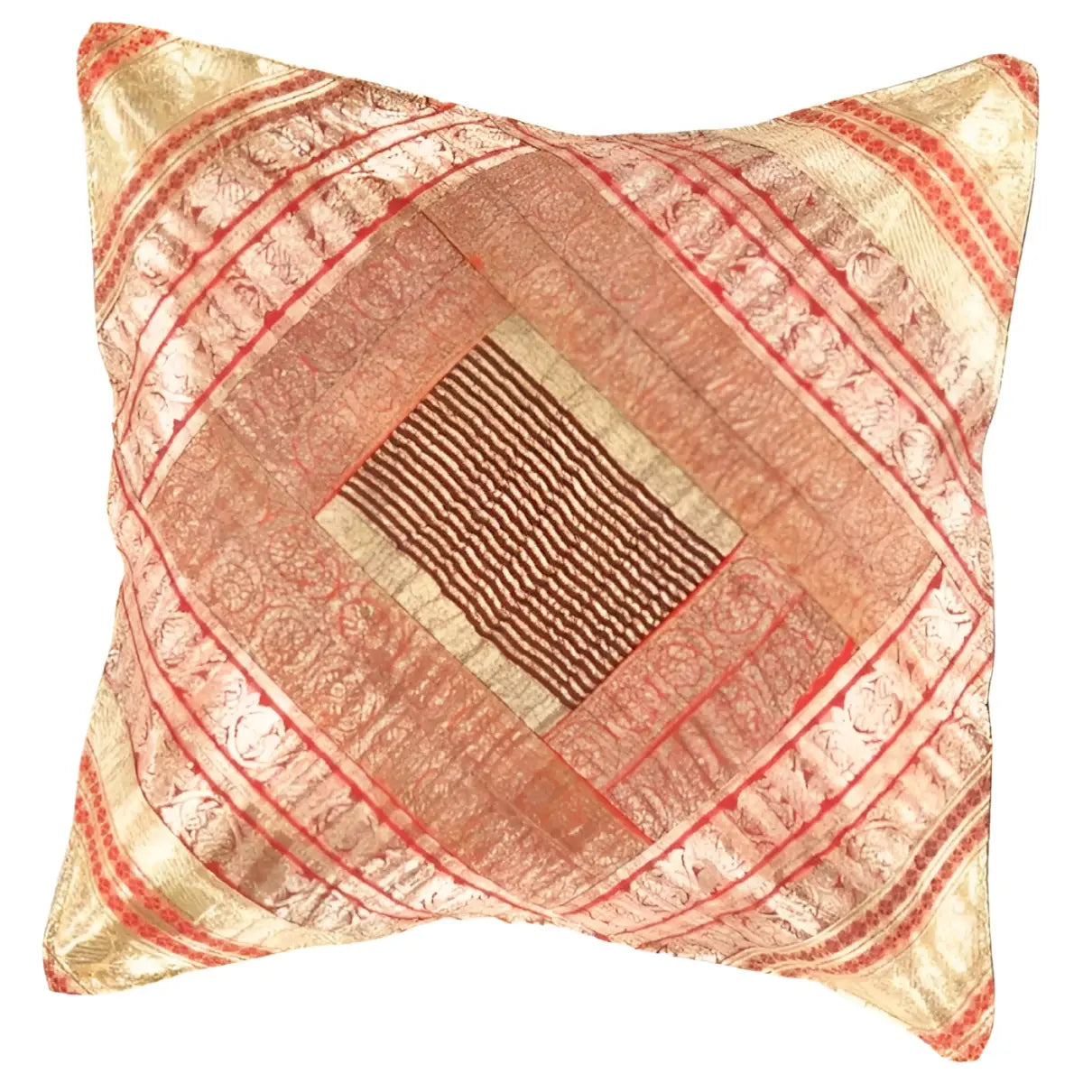 Canvello Vintage Design Sari Silk Square Pillow - 16’’ X 16’’ - Red / 16’’ X 16’’ - Canvello