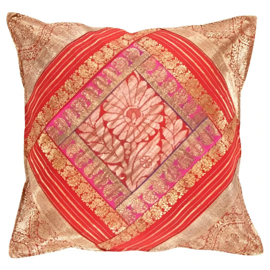 Canvello Vintage Design Sari Silk Square Pillow - 16’’ X 16’’ - Red / 16’’ X 16’’ - Canvello