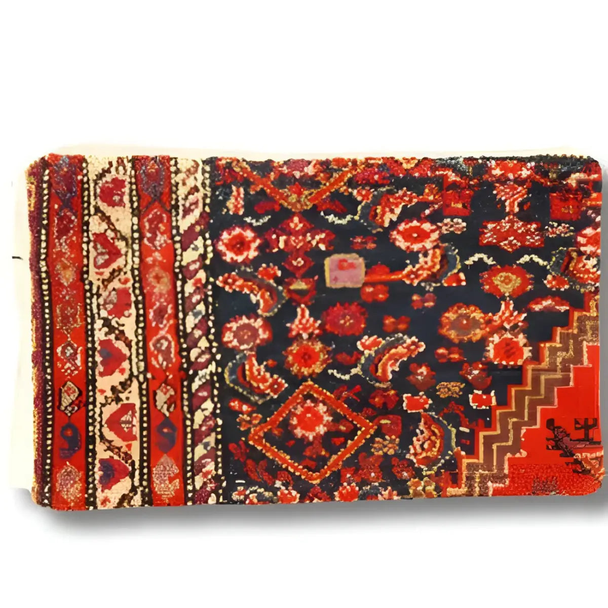 Canvello Vintage Hand Knotted Farahan Rug Pillow - 12’’ X 20’’ - Rust | Navy Blue | Beige | Gold - Canvello