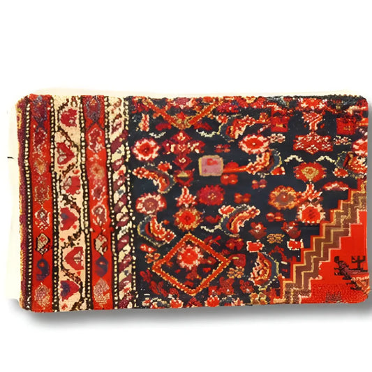 Canvello Vintage Hand Knotted Farahan Rug Pillow - 12’’ X 20’’ - Rust | Navy Blue | Beige | Gold - Canvello