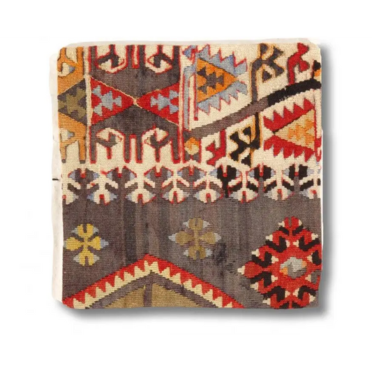 Canvello Vintage Hand Knotted Pillow - 16’’ x 16’’ - Gray | Blue | Brown - Canvello