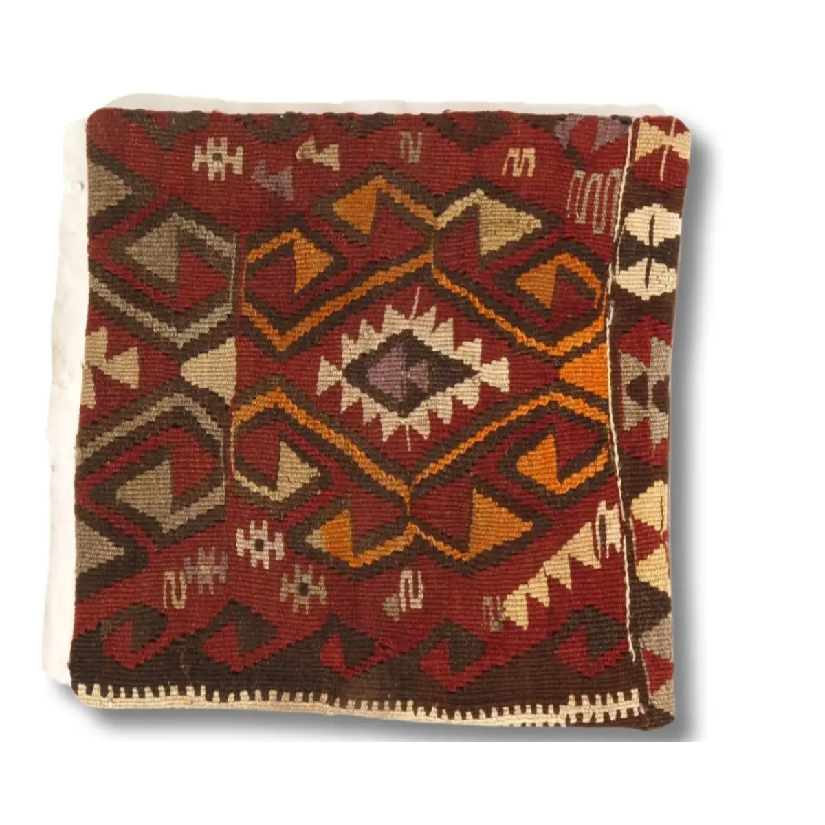 Canvello Vintage Hand Knotted Pillow - 16’’ x 16’’ - Rust | Brown | Beige | Gold - Canvello