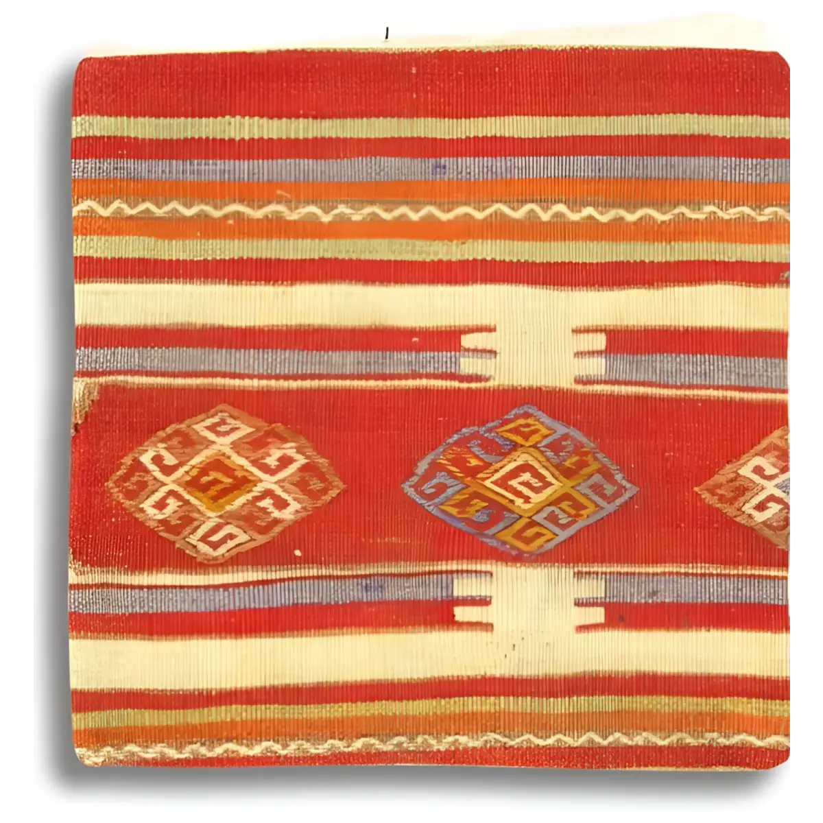 Canvello Vintage Hand Knotted Pillow - 20’’ x 20’’ - Rust | Beige | Light Blue - Canvello