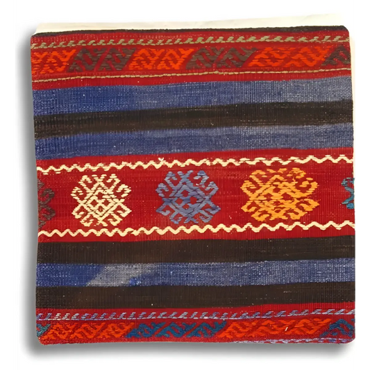 Canvello Vintage Hand Knotted Pillow - 20’’ x 20’’ - Rust | Blue| Beige - Canvello