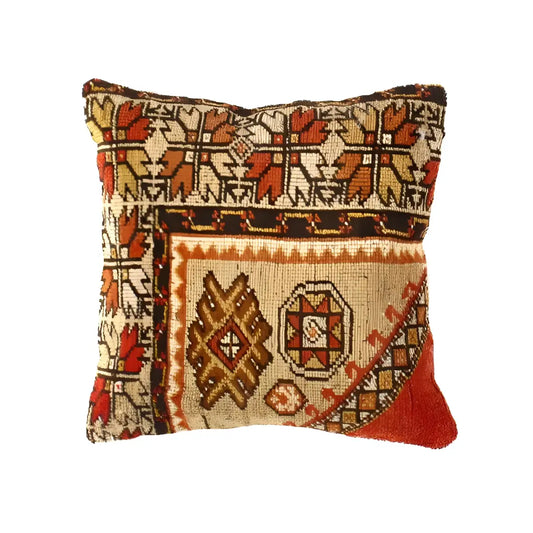 Canvello Vintage Hand Knotted Rug Pillow - 16’’ X 16’’ - Rust - Canvello