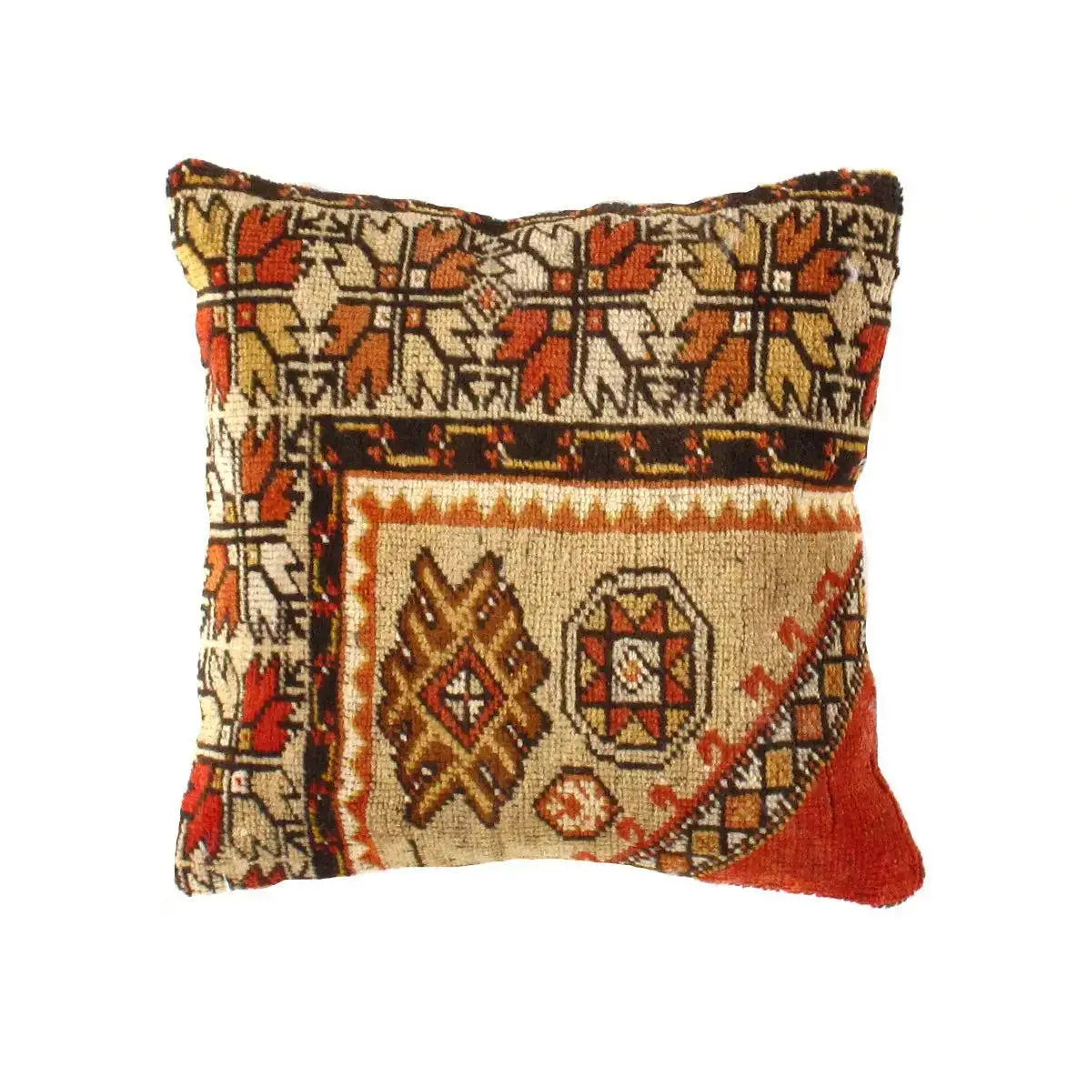 Luxury Designer Pillow - Vintage Rust Hand Knotted Wool Square 12x12’’ - Canvello