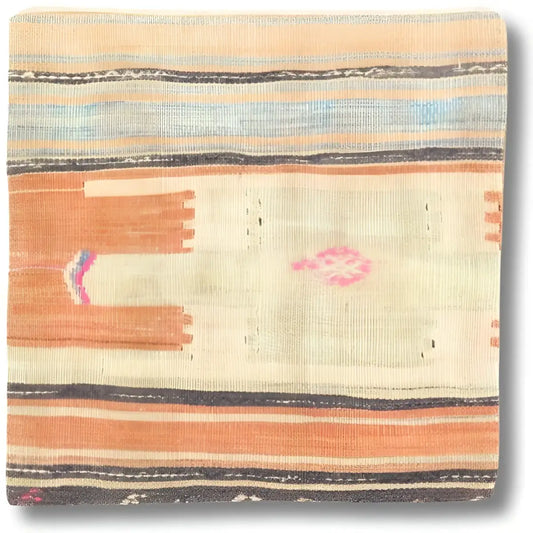 Canvello Vintage Hand Knotted Turkish Kilim Pillow - 20’’x 20’’ - Beige - light blue - Brown - Canvello