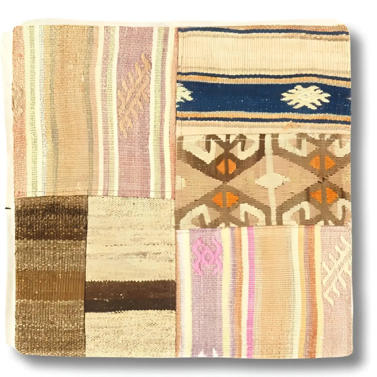 Canvello Vintage Hand Knotted Turkish Kilim Pillow - 20’’x 20’’ - Beige - Brown - Blue - Canvello