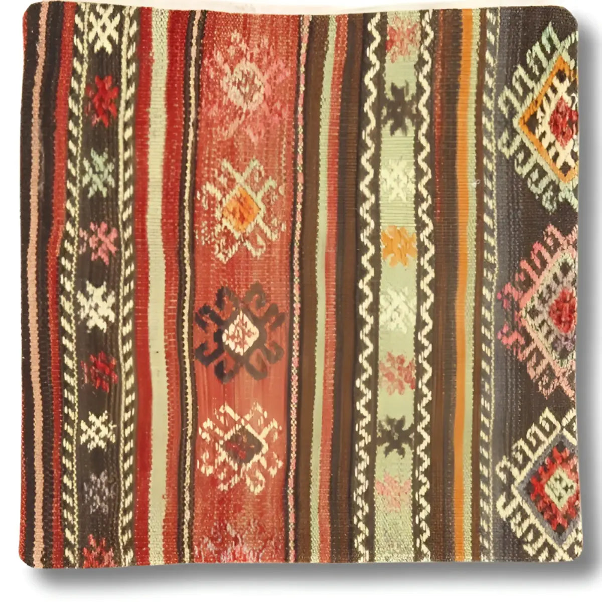 Canvello Vintage Hand Knotted Turkish Kilim Pillow - 20’’x 20’’ - Beige - Rust - Brown - Olive - Canvello
