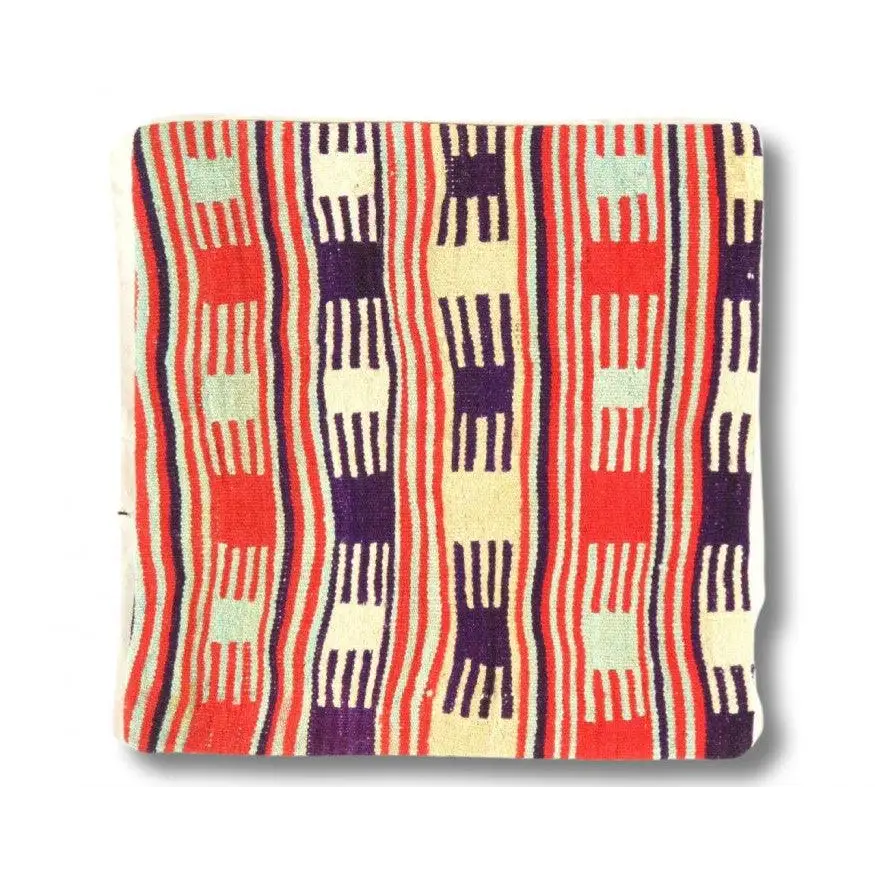 Canvello Vintage Hand Knotted Turkish Kilim Pillow - 20’’x 20’’ - Blue - Rust - Beige - Canvello
