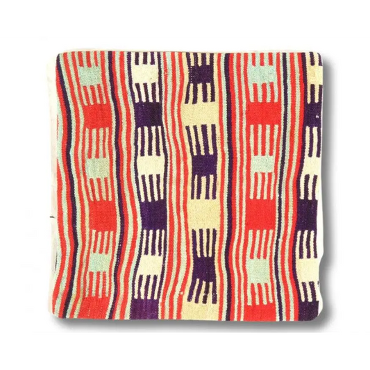 Canvello Vintage Hand Knotted Turkish Kilim Pillow - 20’’x 20’’ - Blue - Rust - Beige - Canvello