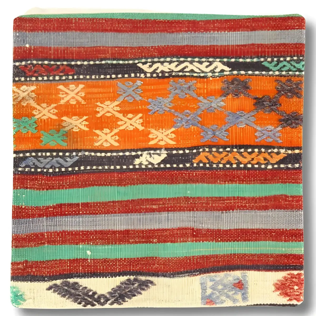 Canvello Vintage Hand Knotted Turkish Kilim Pillow - 20’’x 20’’ - Orange - Gray - Green - Brown - Canvello