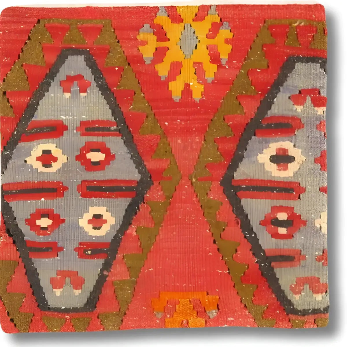 Canvello Vintage Hand Knotted Turkish Kilim Pillow - 20’’x 20’’ - Rose - Yellow - Gray - Canvello