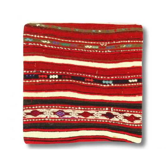 Canvello Vintage Hand Knotted Turkish Kilim Pillow - 20’’x 20’’ - Rust - Black - Beige - Blue - Canvello
