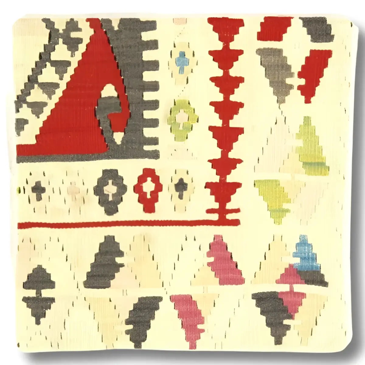 Canvello Vintage Hand Knotted Turkish Kilim Pillow - 20’’x 20’’ - Rust - Gray - Beige - Canvello