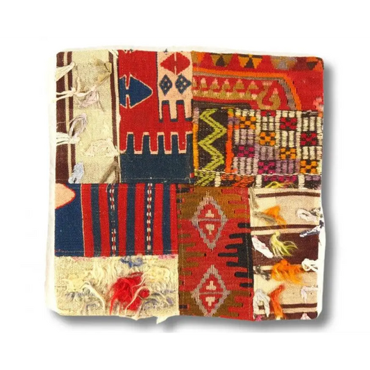 Canvello Vintage Hand Knotted Turkish Kilim Pillow - 20’’x 20’’ - Rust - Olive - Beige - Canvello