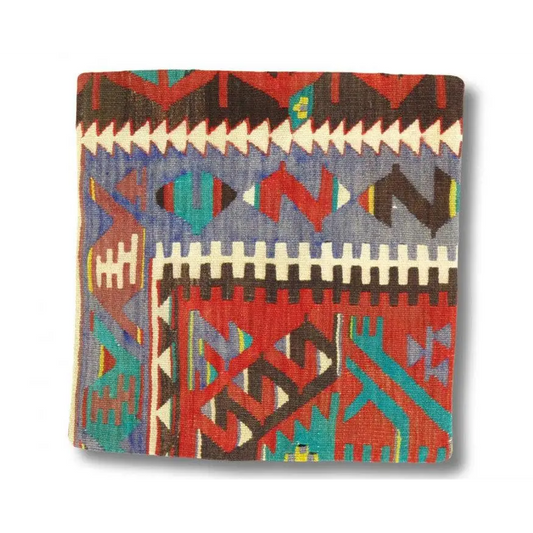 Canvello Vintage Hand Knotted Turkish Kilim Pillow - 20’’x 20’’ - Rust - Blue - Brown - Beige - Canvello