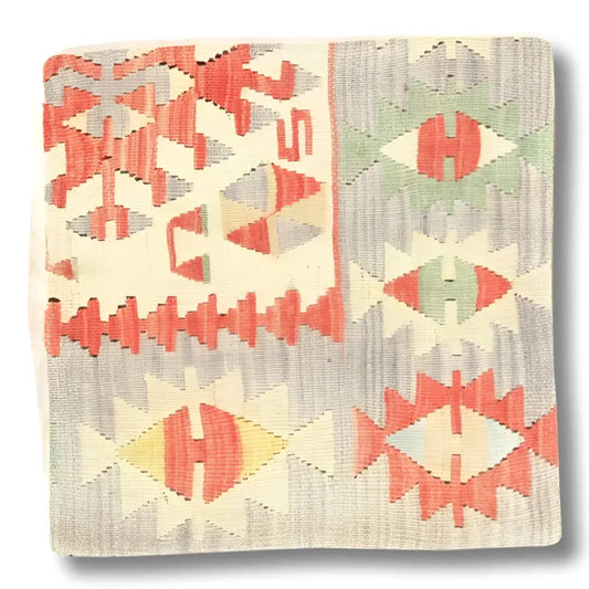 Canvello Vintage Hand Knotted Turkish Kilim Pillow - 20’’x 20’’ - Rust - Olive - Gray - Beige - Canvello