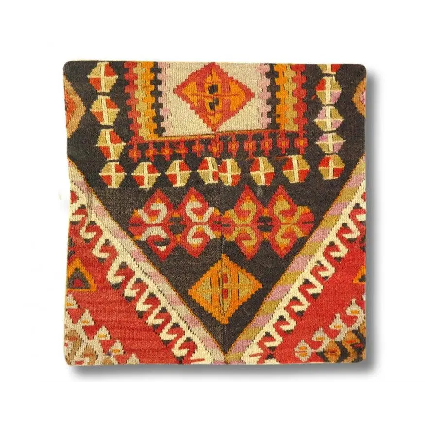 Canvello Vintage Hand Knotted Turkish Kilim Pillow - 20’’x 20’’ - Rust - Beige - Brown - Canvello