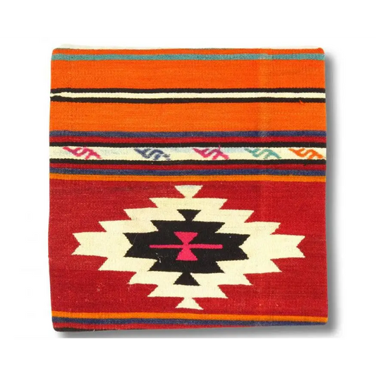 Canvello Vintage Hand Knotted Turkish Kilim Pillow - 20’’x 20’’ - Rust - Orange - Brown - Beige - Canvello