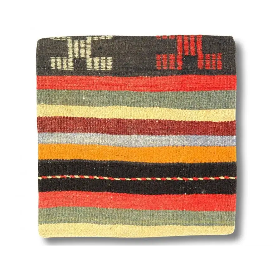Canvello Vintage Hand Knotted Turkish Kilim Pillow - 20’’x 20’’ - Rust - Brown - Beige - light blue - Canvello